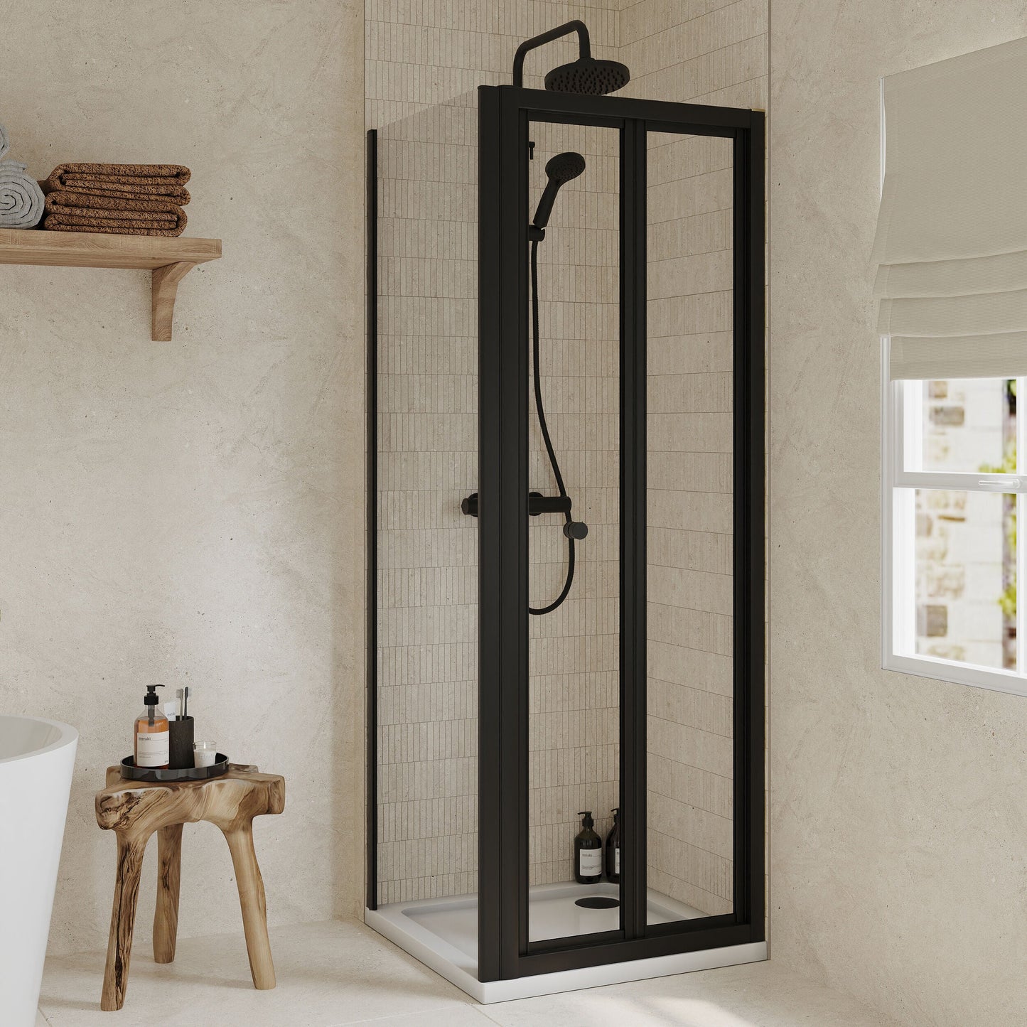 [BEZET048] Almington Bi-Fold Shower Door, Side Panel and Shower Tray - Choice of Size and Finish - Lifestyle 2