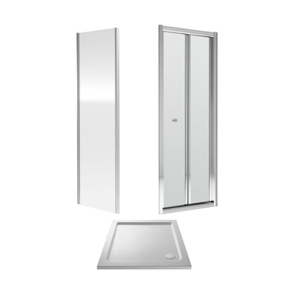 [BEZET049] Almington Bi-Fold Shower Door, Side Panel and Shower Tray - Choice of Size and Finish - Cutout