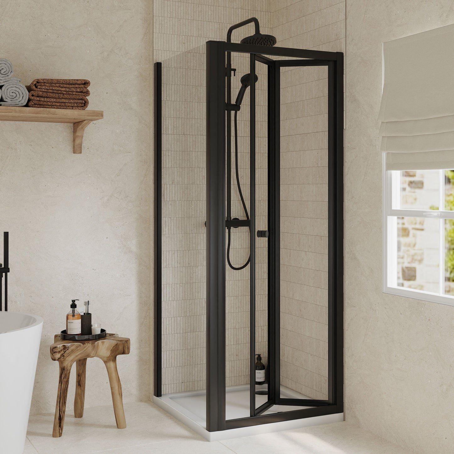 [BEZET051] Almington Bi-Fold Shower Door, Side Panel and Shower Tray - Choice of Size and Finish - Lifestyle 1