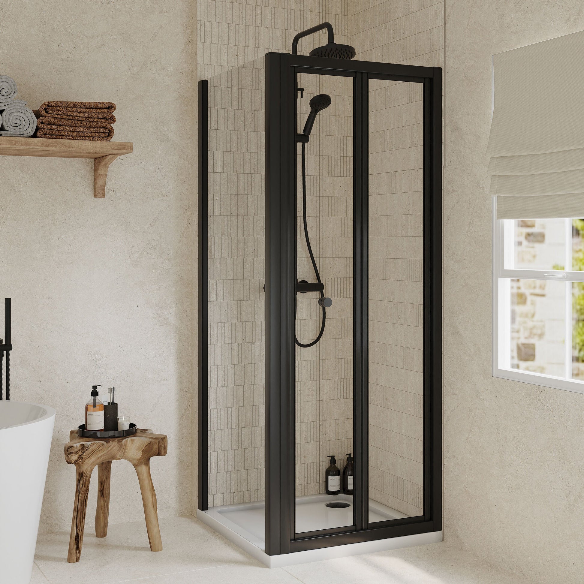 [BEZET051] Almington Bi-Fold Shower Door, Side Panel and Shower Tray - Choice of Size and Finish - Lifestyle 2