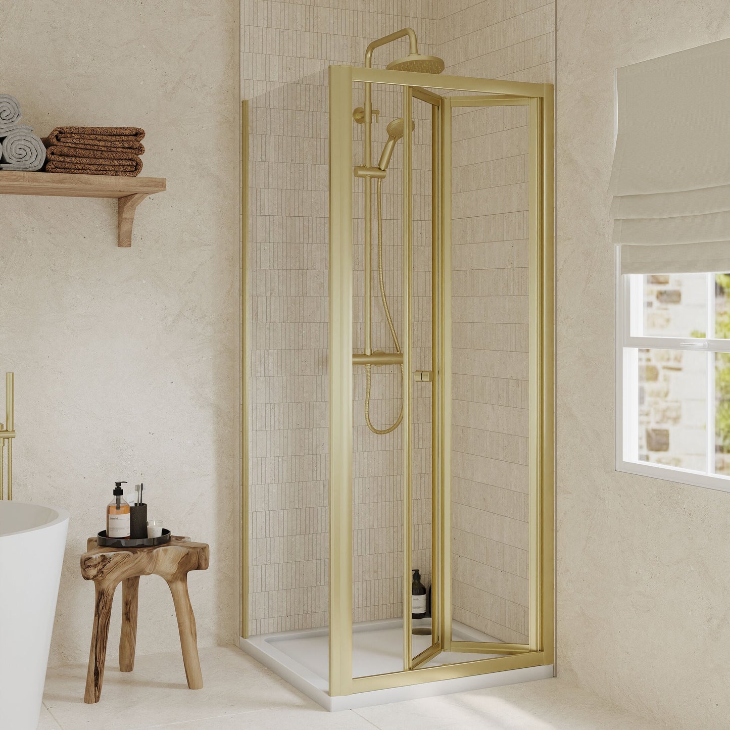 [BEZET053] Almington Bi-Fold Shower Door, Side Panel and Shower Tray - Choice of Size and Finish - Lifestyle 1