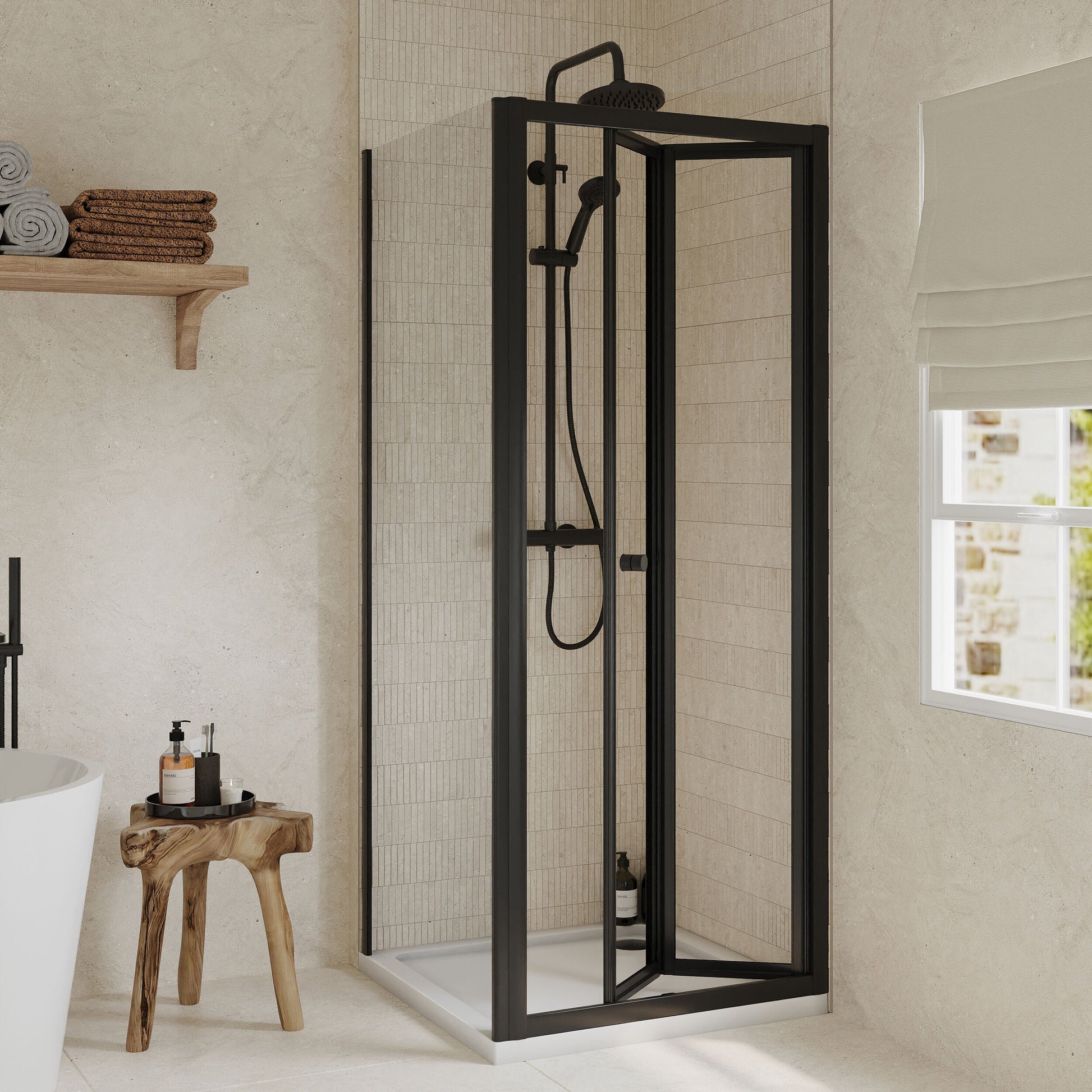 [BEZET054] Almington Bi-Fold Shower Door, Side Panel and Shower Tray - Choice of Size and Finish - Lifestyle 1