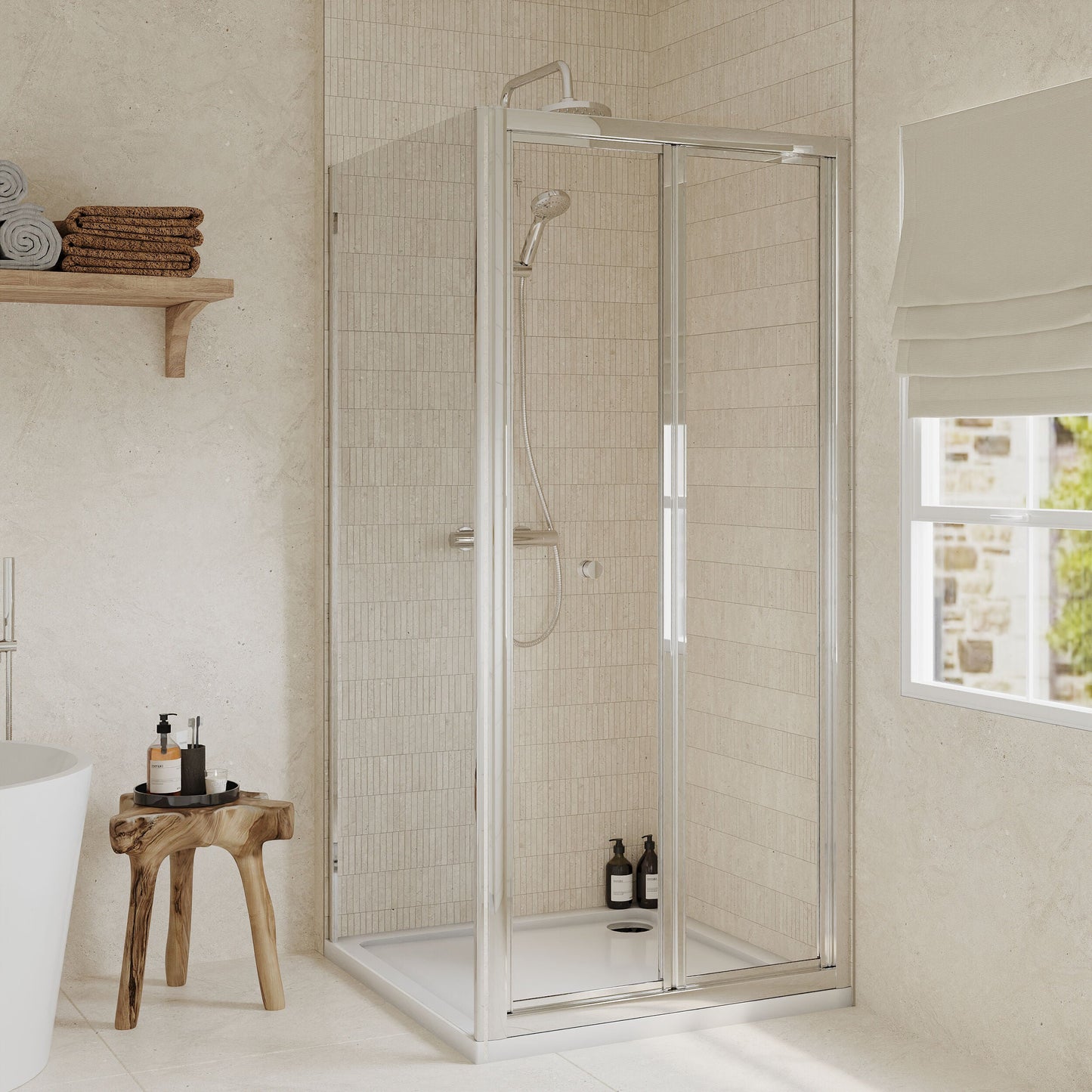 [BEZET055] Almington Bi-Fold Shower Door, Side Panel and Shower Tray - Choice of Size and Finish - Lifestyle 2