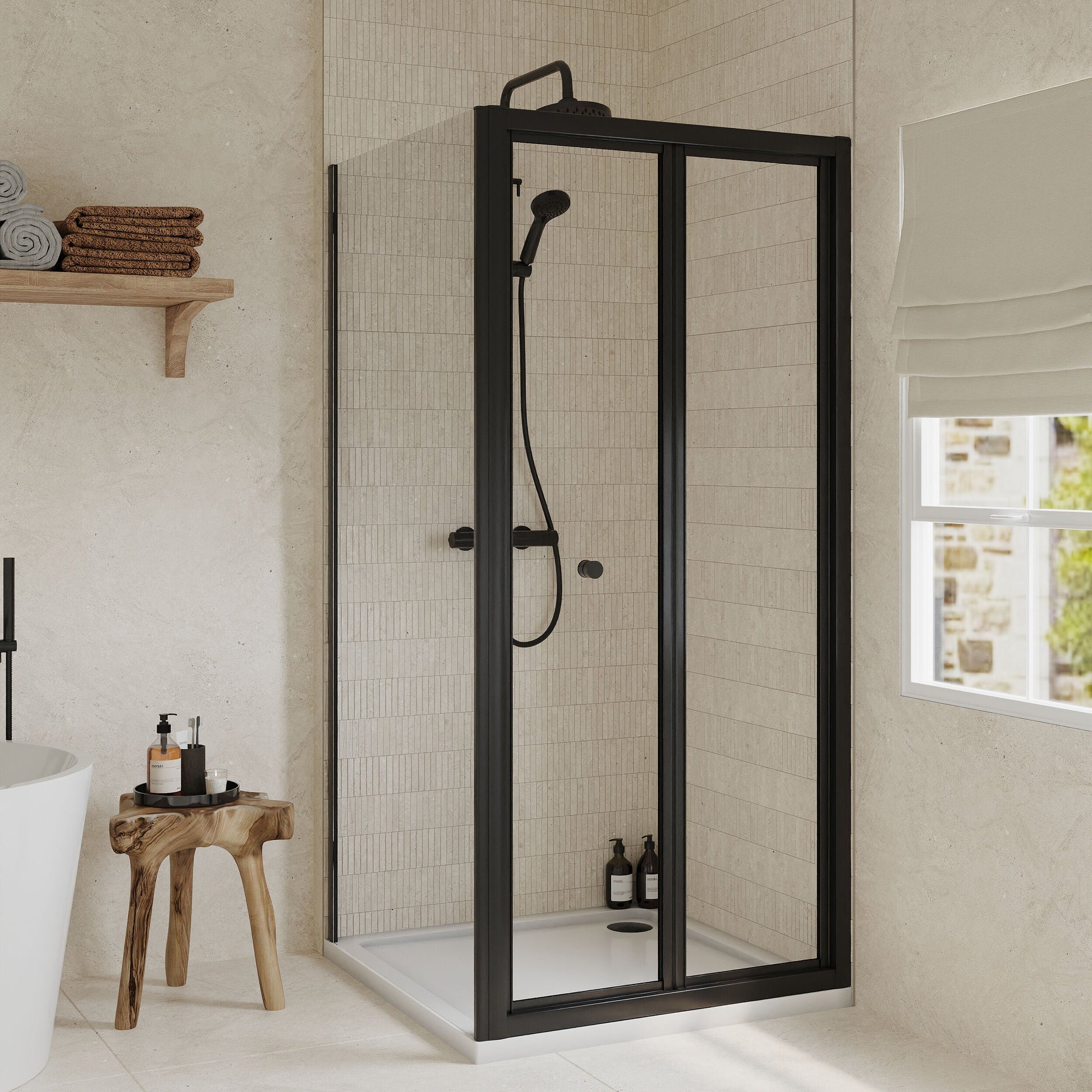 [BEZET057] Almington Bi-Fold Shower Door, Side Panel and Shower Tray - Choice of Size and Finish - Lifestyle 2