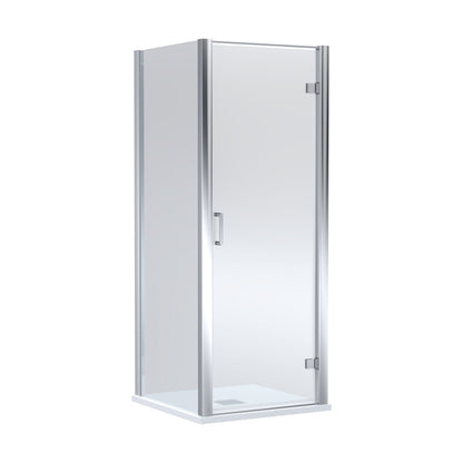 [BEZLU043] 8mm Toughened Safety Glass Hinged Shower Door, Side Panel and Slimline Shower Tray - Choice of Size and Finish - Cutout