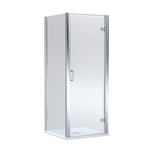 [BEZLU043] 8mm Toughened Safety Glass Hinged Shower Door, Side Panel and Slimline Shower Tray - Choice of Size and Finish - Cutout