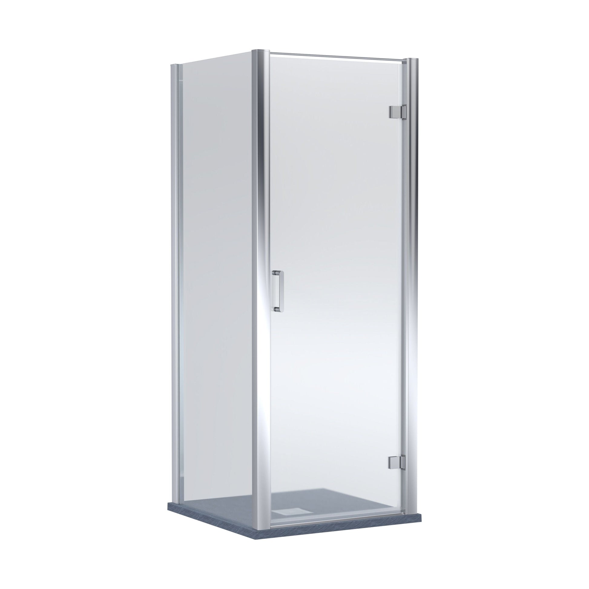 [BEZLU044] 8mm Toughened Safety Glass Hinged Shower Door, Side Panel and Slimline Shower Tray - Choice of Size and Finish - Cutout