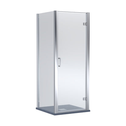 [BEZLU044] 8mm Toughened Safety Glass Hinged Shower Door, Side Panel and Slimline Shower Tray - Choice of Size and Finish - Cutout