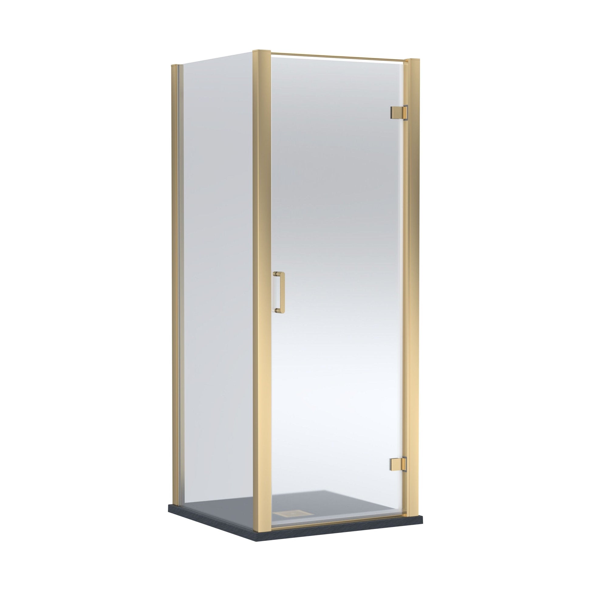 [BEZLU051] 8mm Toughened Safety Glass Hinged Shower Door, Side Panel and Slimline Shower Tray - Choice of Size and Finish - Cutout
