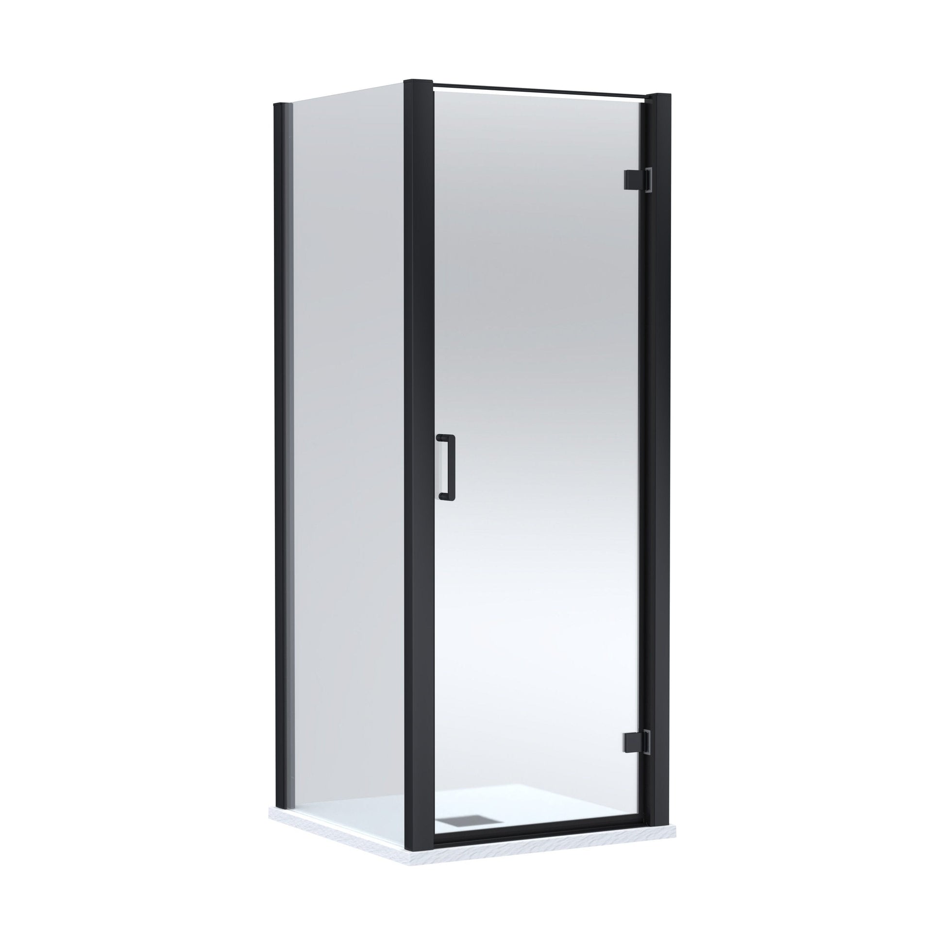 [BEZLU055] 8mm Toughened Safety Glass Hinged Shower Door, Side Panel and Slimline Shower Tray - Choice of Size and Finish - Cutout