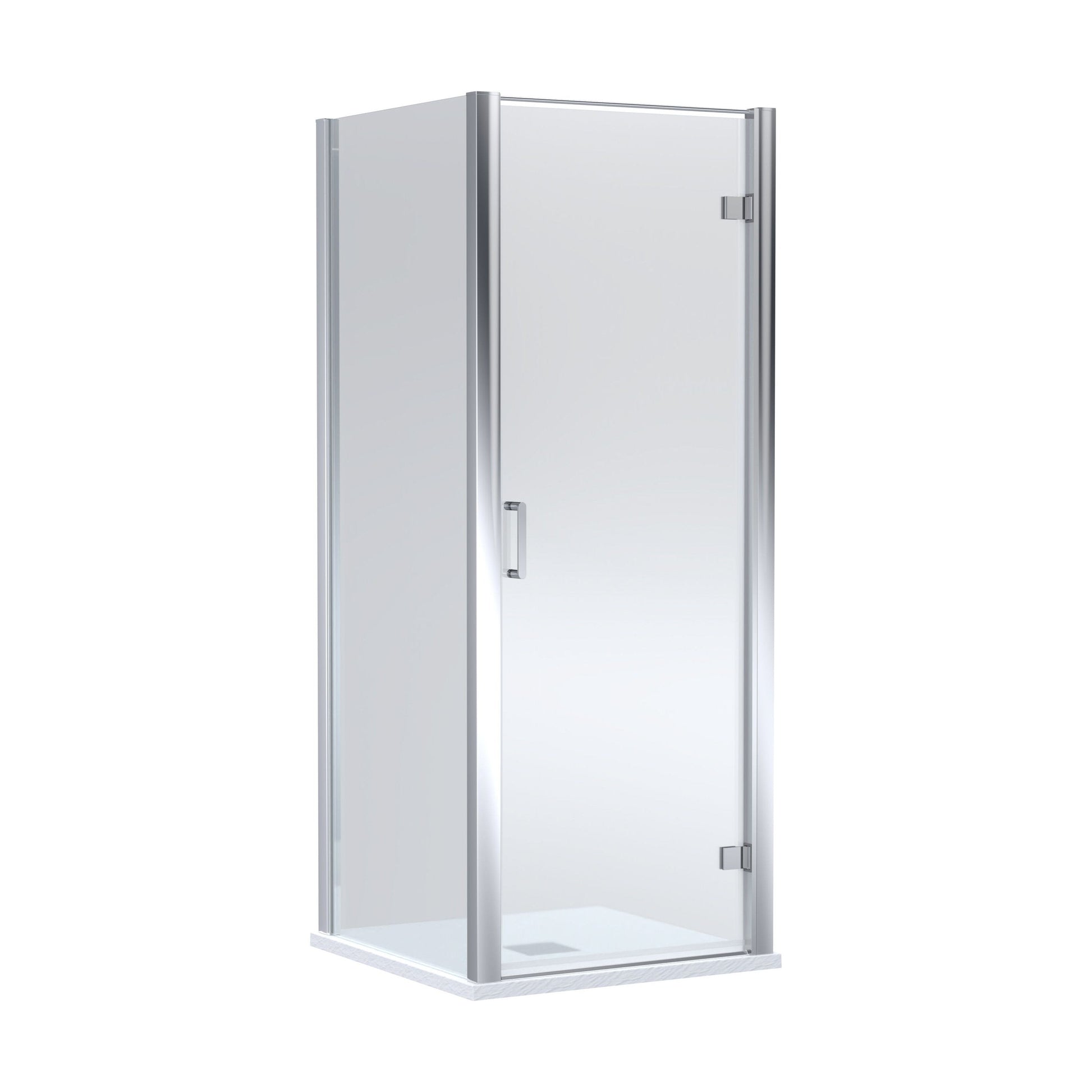 [BEZLU061] 8mm Toughened Safety Glass Hinged Shower Door, Side Panel and Slimline Shower Tray - Choice of Size and Finish - Cutout