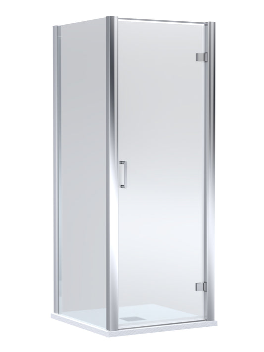 Balterley Hinged Shower Door with 6mm Glass, Side Panel & Slimline 900x900mm Shower Tray, Chrome/White
