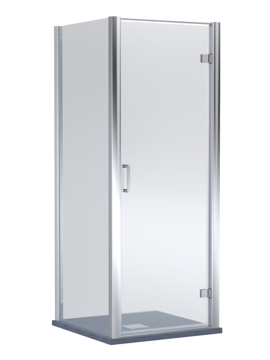 Balterley Hinged Shower Door with 6mm Glass, Side Panel & Slimline 900x900mm Shower Tray, Chrome/Grey