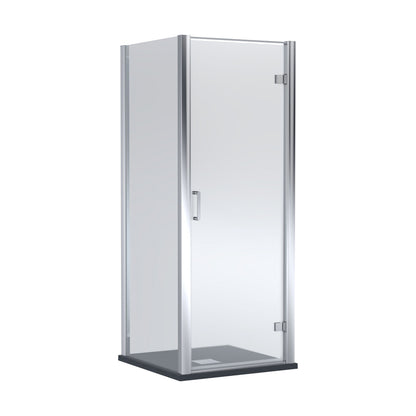 [BEZLU063] 8mm Toughened Safety Glass Hinged Shower Door, Side Panel and Slimline Shower Tray - Choice of Size and Finish - Cutout