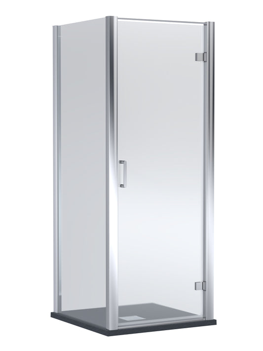 Balterley Hinged Shower Door with 6mm Glass, Side Panel & Slimline 900x900mm Shower Tray, Chrome/Black