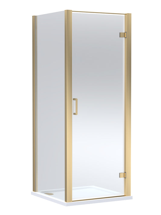 Balterley Hinged Shower Door with 6mm Glass, Side Panel & 900x900mm Shower Tray, Brushed Brass/White