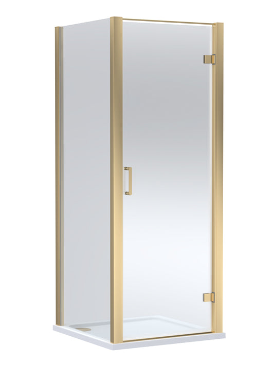 Balterley Hinged Shower Door with 6mm Glass, Side Panel & 900x900mm Slip Resistant Shower Tray, Brushed Brass/White