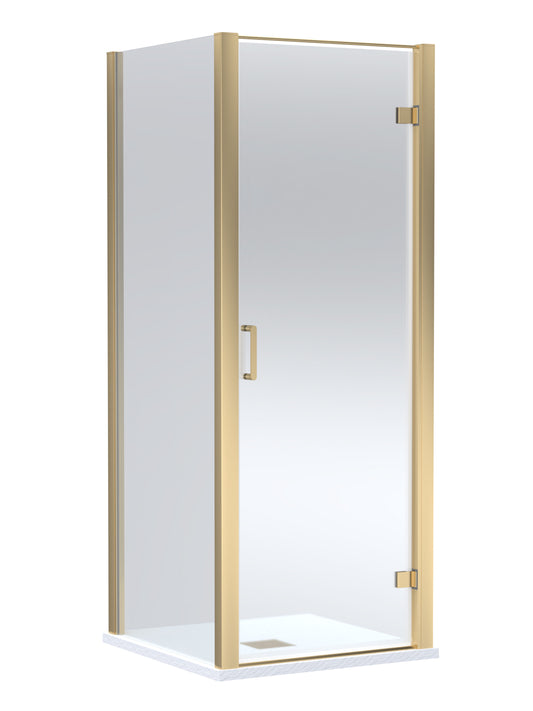Balterley Hinged Shower Door with 6mm Glass, Side Panel & Slimline 900x900mm Shower Tray, Brushed Brass/White