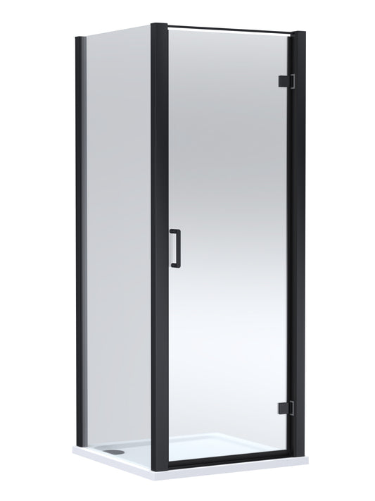 Balterley Hinged Shower Door with 6mm Glass, Side Panel & 900x900mm Shower Tray, Matt Black/White