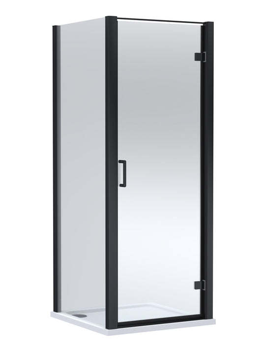 Balterley Hinged Shower Door with 6mm Glass, Side Panel & Slip Resistant 900x900mm Shower Tray, Matt Black/White