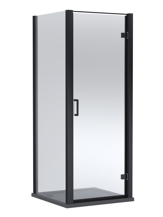 Balterley Hinged Shower Door with 6mm Glass, Side Panel & 900x900mm Shower Tray, Matt Black/Slate Grey