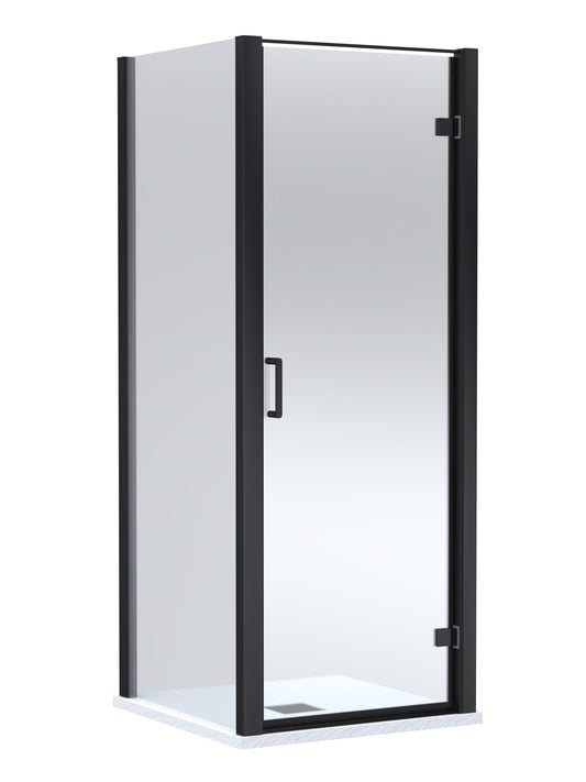 Balterley Hinged Shower Door with 6mm Glass, Side Panel & Slimline 900x900mm Shower Tray, Matt Black/White