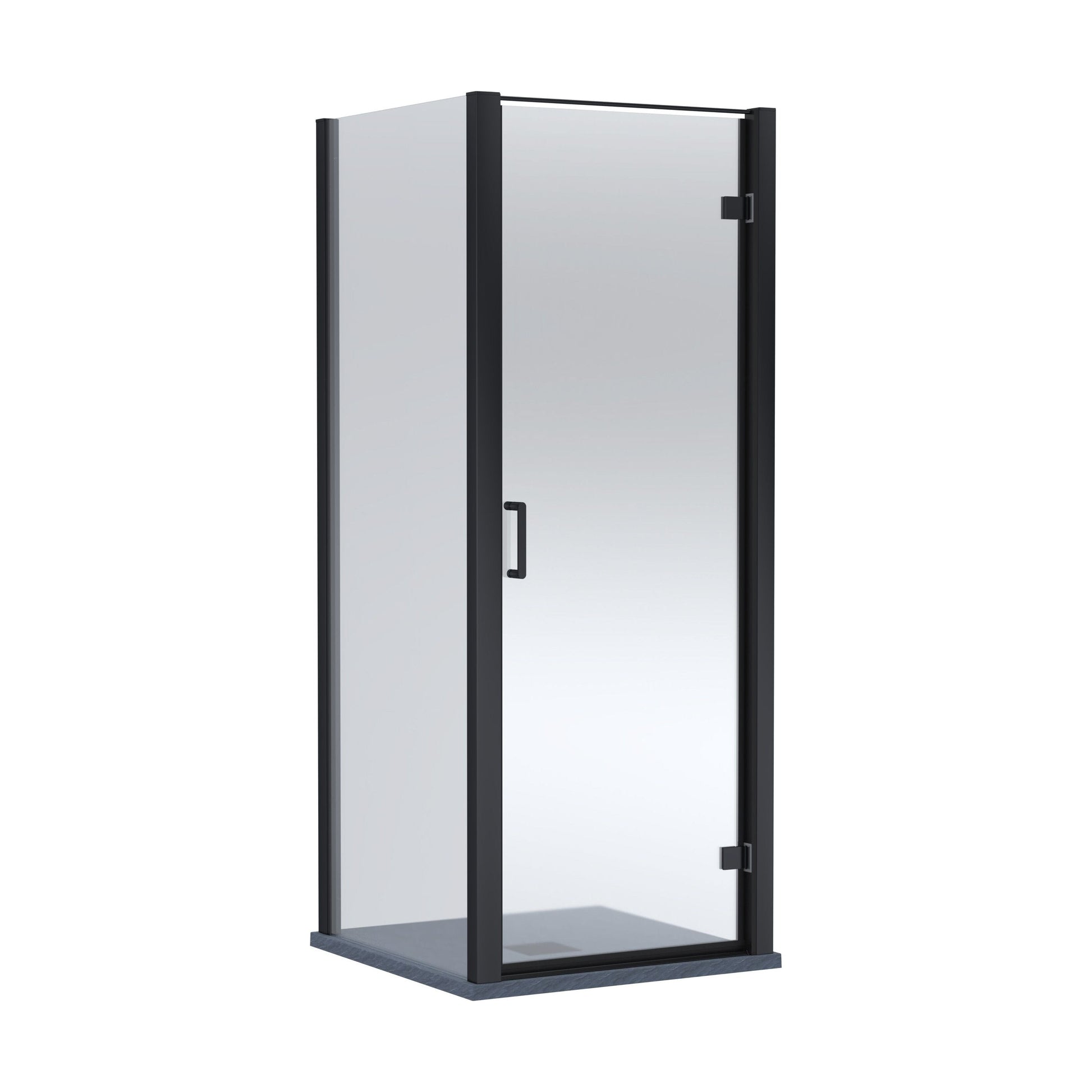 [BEZLU074] 8mm Toughened Safety Glass Hinged Shower Door, Side Panel and Slimline Shower Tray - Choice of Size and Finish - Cutout