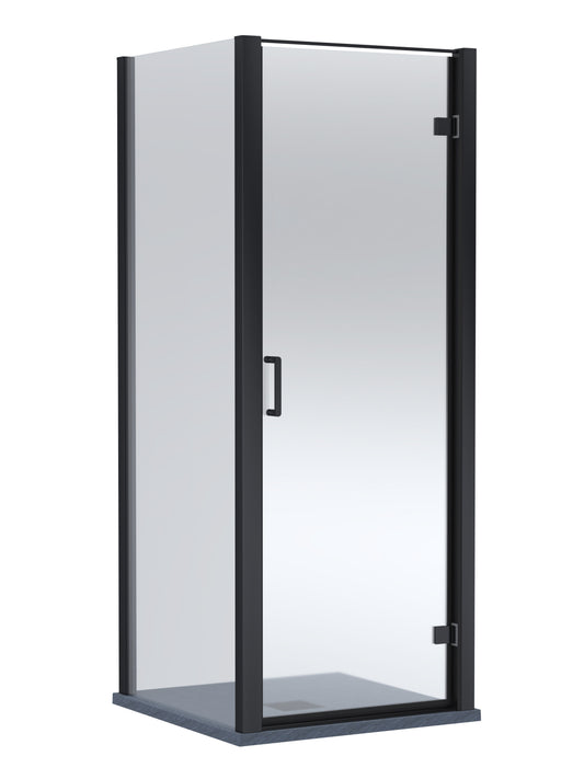 Balterley Hinged Shower Door with 6mm Glass, Side Panel & Slimline 900x900mm Shower Tray, Matt Black/Grey