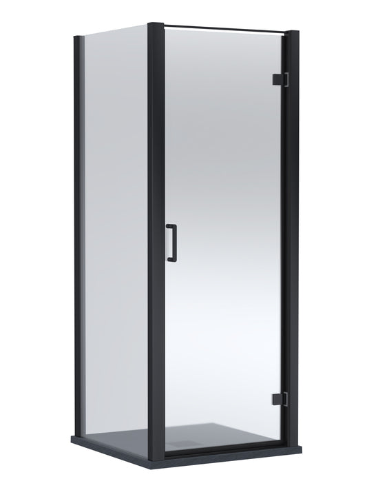 Balterley Hinged Shower Door with 6mm Glass, Side Panel & Slimline 900x900mm Shower Tray, Matt Black/Black