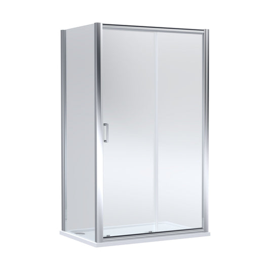 [BEZLU076] Balterley Sliding Shower Door with 6mm Glass, Side Panel & 1200x800mm Shower Tray, Chrome/White - Cutout