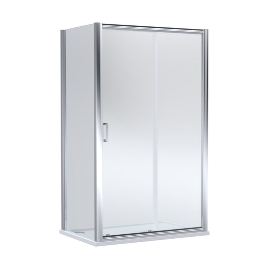 [BEZLU077] Balterley Sliding Shower Door with 6mm Glass, Side Panel & 1200x800mm Slip Resistant Tray, Chrome/White - Cutout
