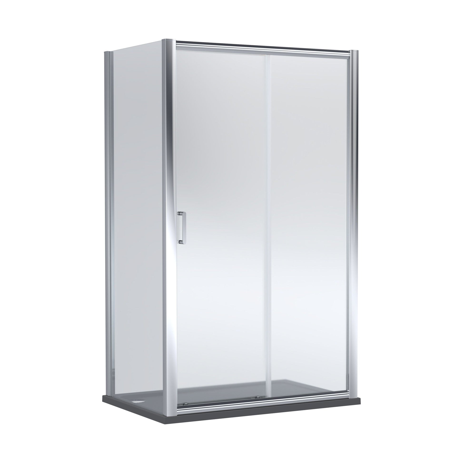[BEZLU078] Balterley Sliding Shower Door with 6mm Glass, Side Panel & 1200x800mm Shower Tray, Chrome/Grey - Cutout