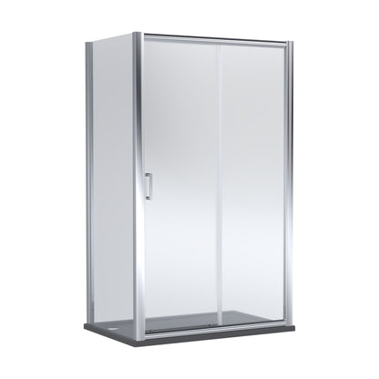 [BEZLU078] Balterley Sliding Shower Door with 6mm Glass, Side Panel & 1200x800mm Shower Tray, Chrome/Grey - Cutout