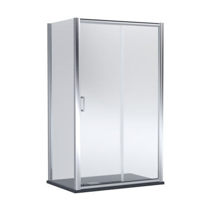 [BEZLU081] Balterley Sliding Shower Door with 6mm Glass, Side Panel & Slimline 1200x800mm Shower Tray, Chrome/Black - Cutout