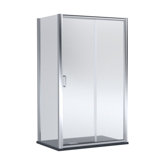 [BEZLU081] Balterley Sliding Shower Door with 6mm Glass, Side Panel & Slimline 1200x800mm Shower Tray, Chrome/Black - Cutout