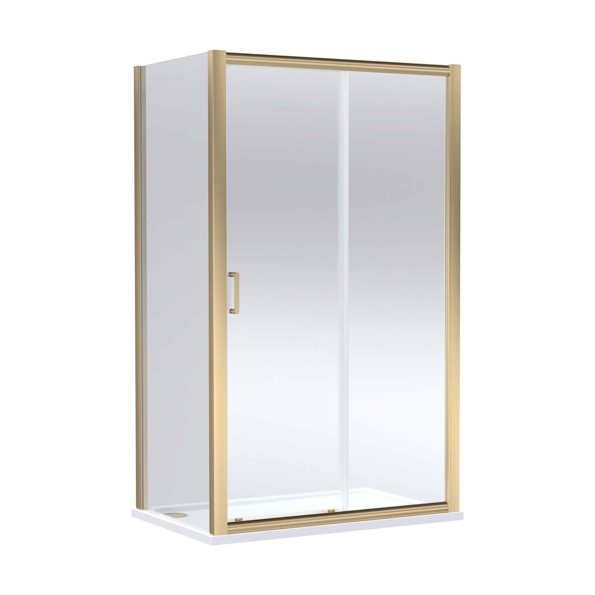 [BEZLU090] Balterley Sliding Shower Door with 6mm Glass, Side Panel & 1200x800mm Shower Tray, Brushed Brass/White - Cutout