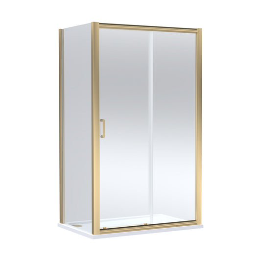 [BEZLU090] Balterley Sliding Shower Door with 6mm Glass, Side Panel & 1200x800mm Shower Tray, Brushed Brass/White - Cutout