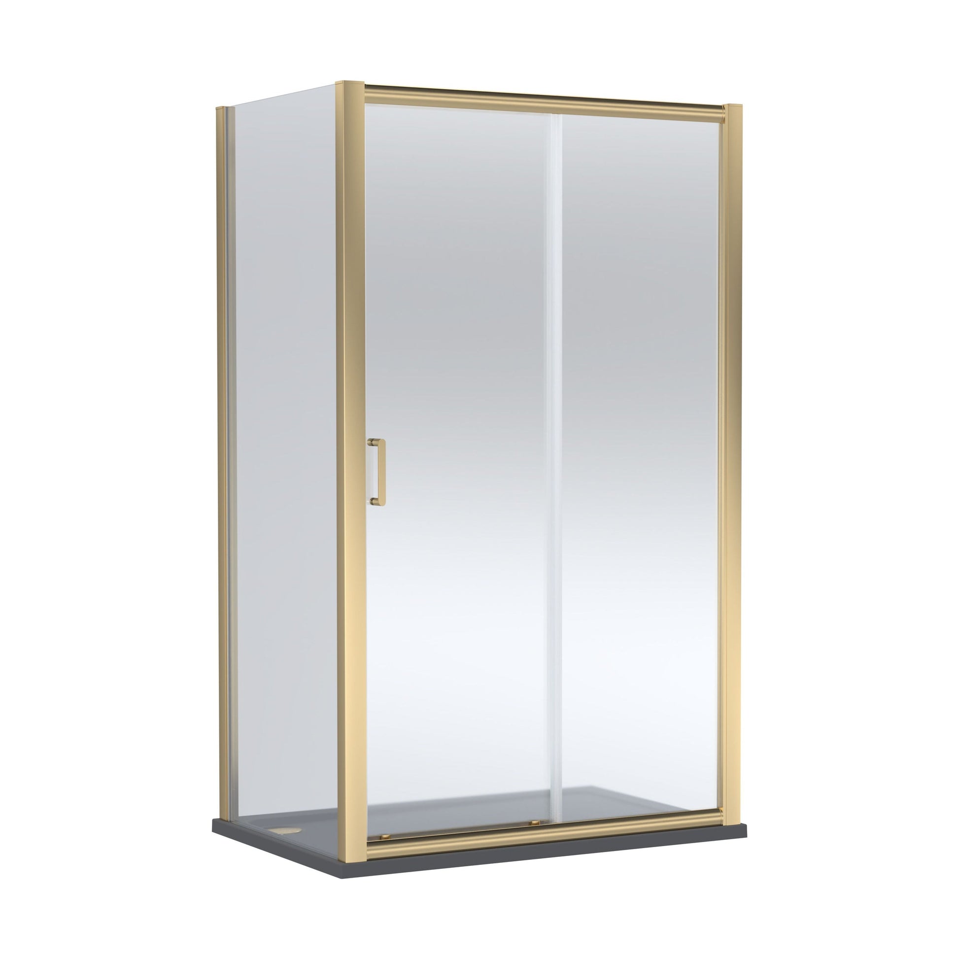 [BEZLU092] Balterley Sliding Shower Door with 6mm Glass, Side Panel & 1200x800mm Shower Tray, Brushed Brass/Grey - Cutout
