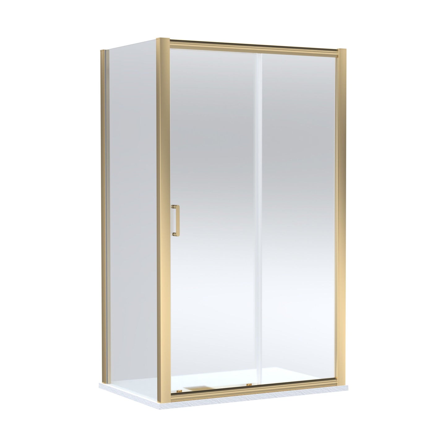 [BEZLU093] Balterley Sliding Shower Door with 6mm Glass, Side Panel & Slimline 1200x800mm Shower Tray, Brushed Brass/White - Cutout