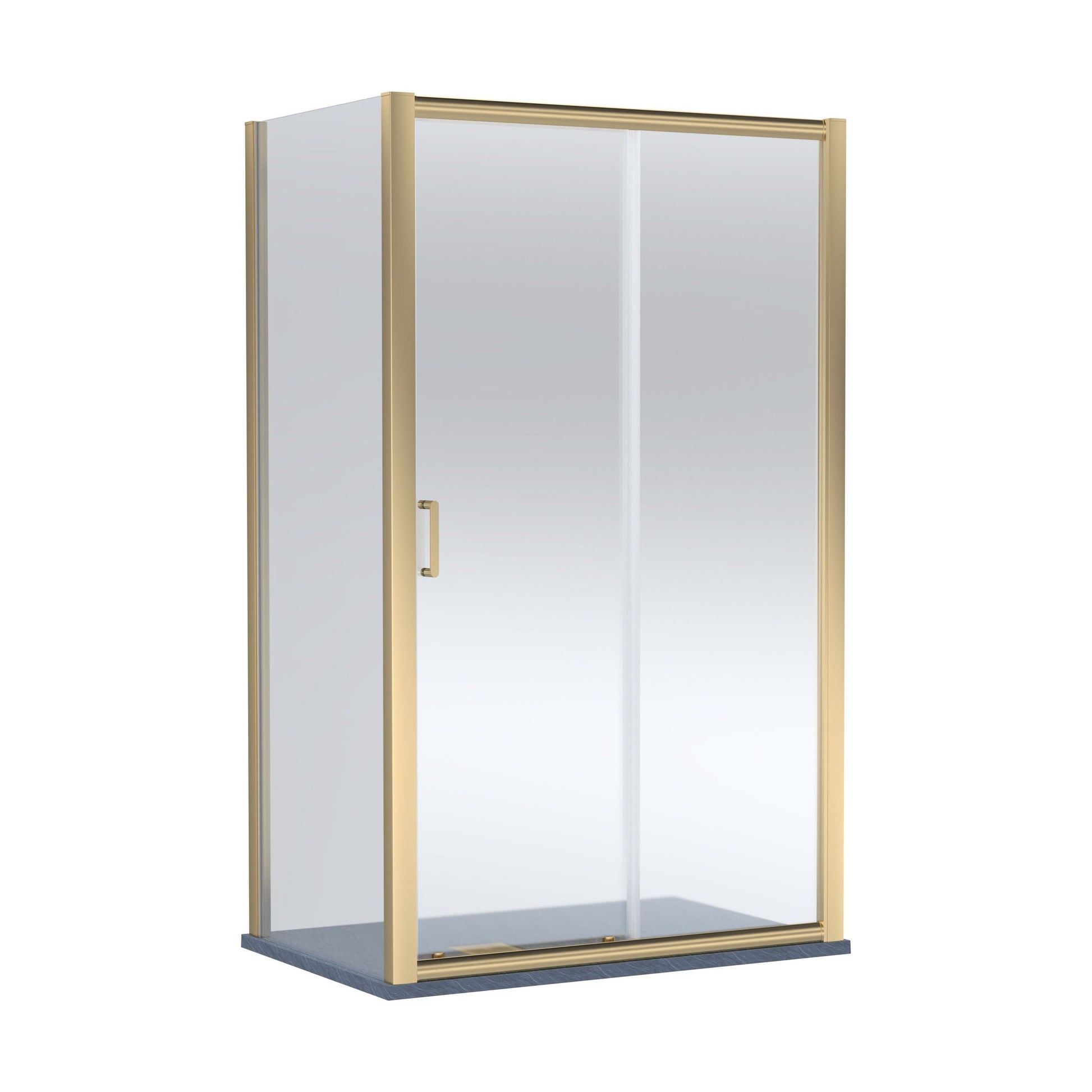 [BEZLU094] Balterley Sliding Shower Door with 6mm Glass, Side Panel & Slimline 1200x800mm Shower Tray, Brushed Brass/Grey - Cutout
