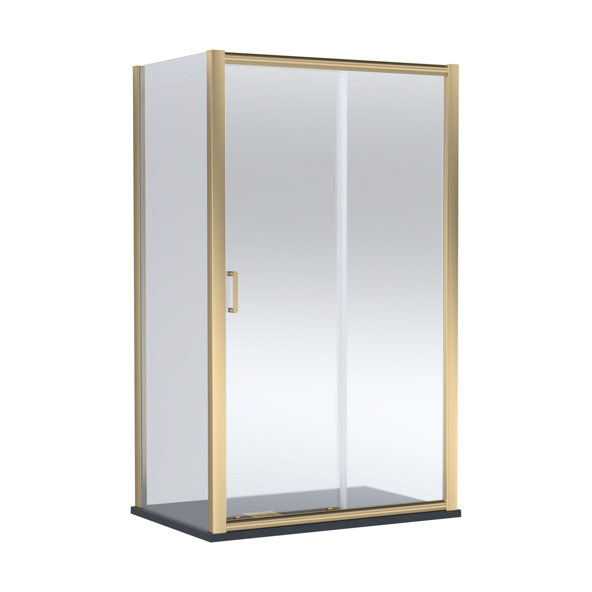 [BEZLU095] Balterley Sliding Shower Door with 6mm Glass, Side Panel & Slimline 1200x800mm Shower Tray, Brushed Brass/Black - Cutout