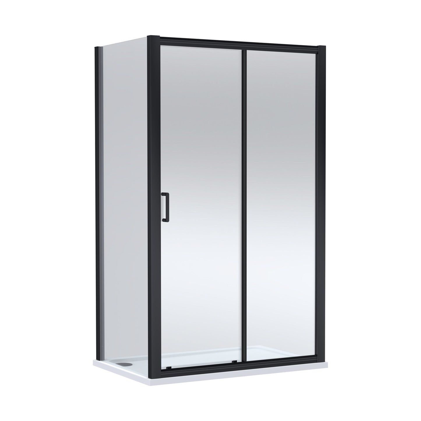 [BEZLU104] Balterley Sliding Shower Door with 6mm Glass, Side Panel & 1200x800mm Shower Tray, Matt Black/White - Cutout