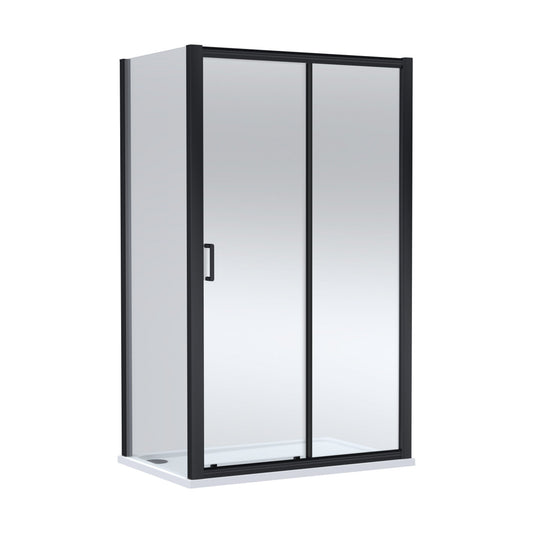 [BEZLU104] Balterley Sliding Shower Door with 6mm Glass, Side Panel & 1200x800mm Shower Tray, Matt Black/White - Cutout