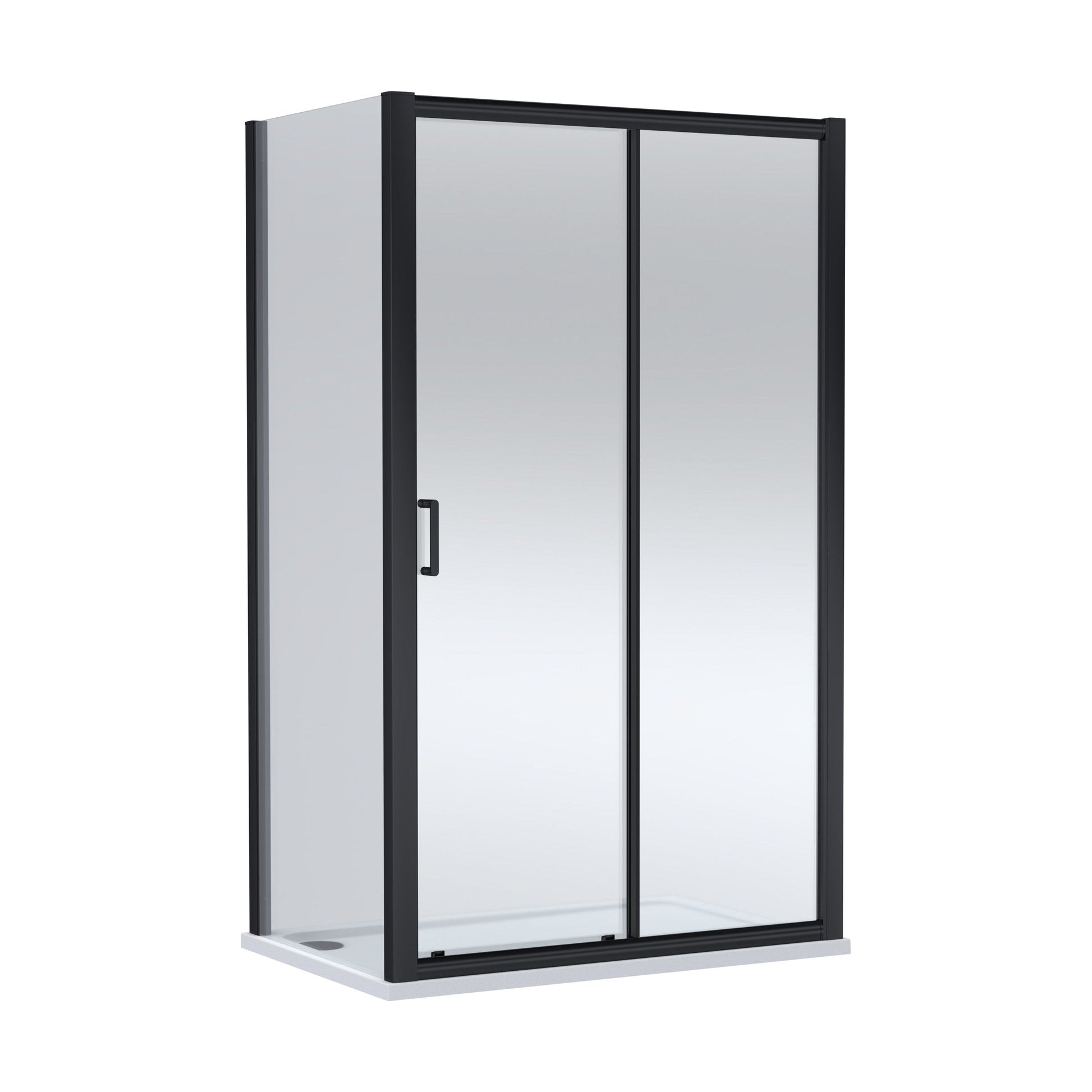[BEZLU105] Balterley Sliding Shower Door with 6mm Glass, Side Panel & 1200x800mm Slip Resistant Shower Tray, Matt Black/White - Cutout