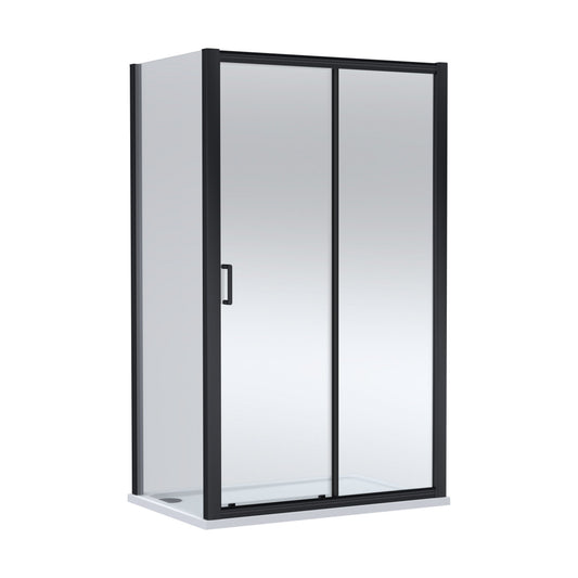 [BEZLU105] Balterley Sliding Shower Door with 6mm Glass, Side Panel & 1200x800mm Slip Resistant Shower Tray, Matt Black/White - Cutout