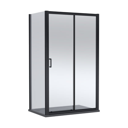 [BEZLU106] Balterley Sliding Shower Door with 6mm Glass, Side Panel & 1200x800mm Shower Tray, Matt Black/Grey - Cutout