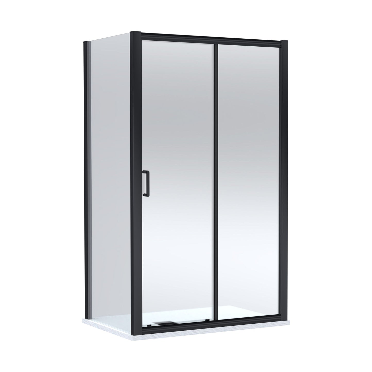 [BEZLU107] Balterley Sliding Shower Door with 6mm Glass, Side Panel & Slimline 1200x800mm Shower Tray, Matt Black/White - Cutout