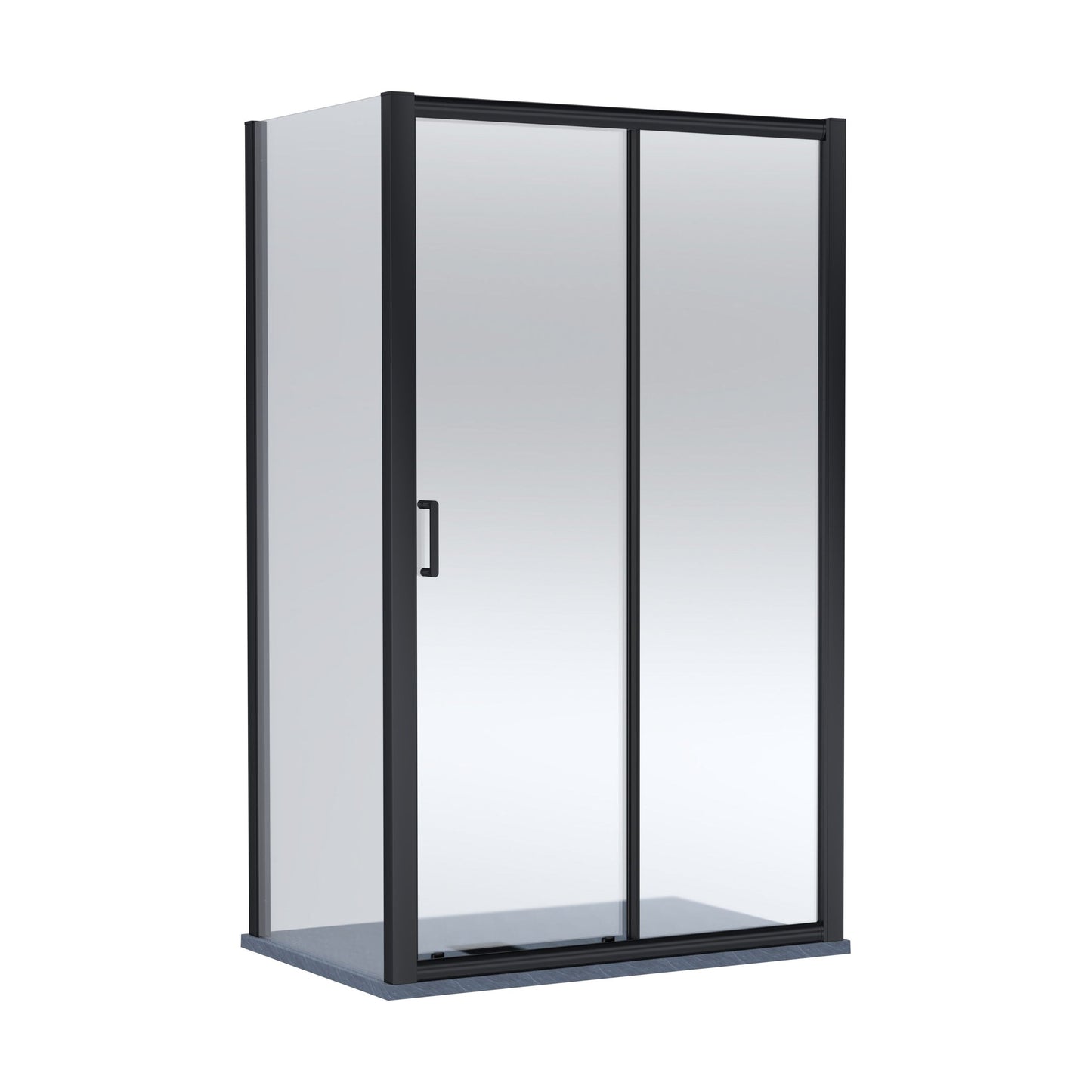 [BEZLU108] Balterley Sliding Shower Door with 6mm Glass, Side Panel & Slimline 1200x800mm Shower Tray, Matt Black/Grey - Cutout