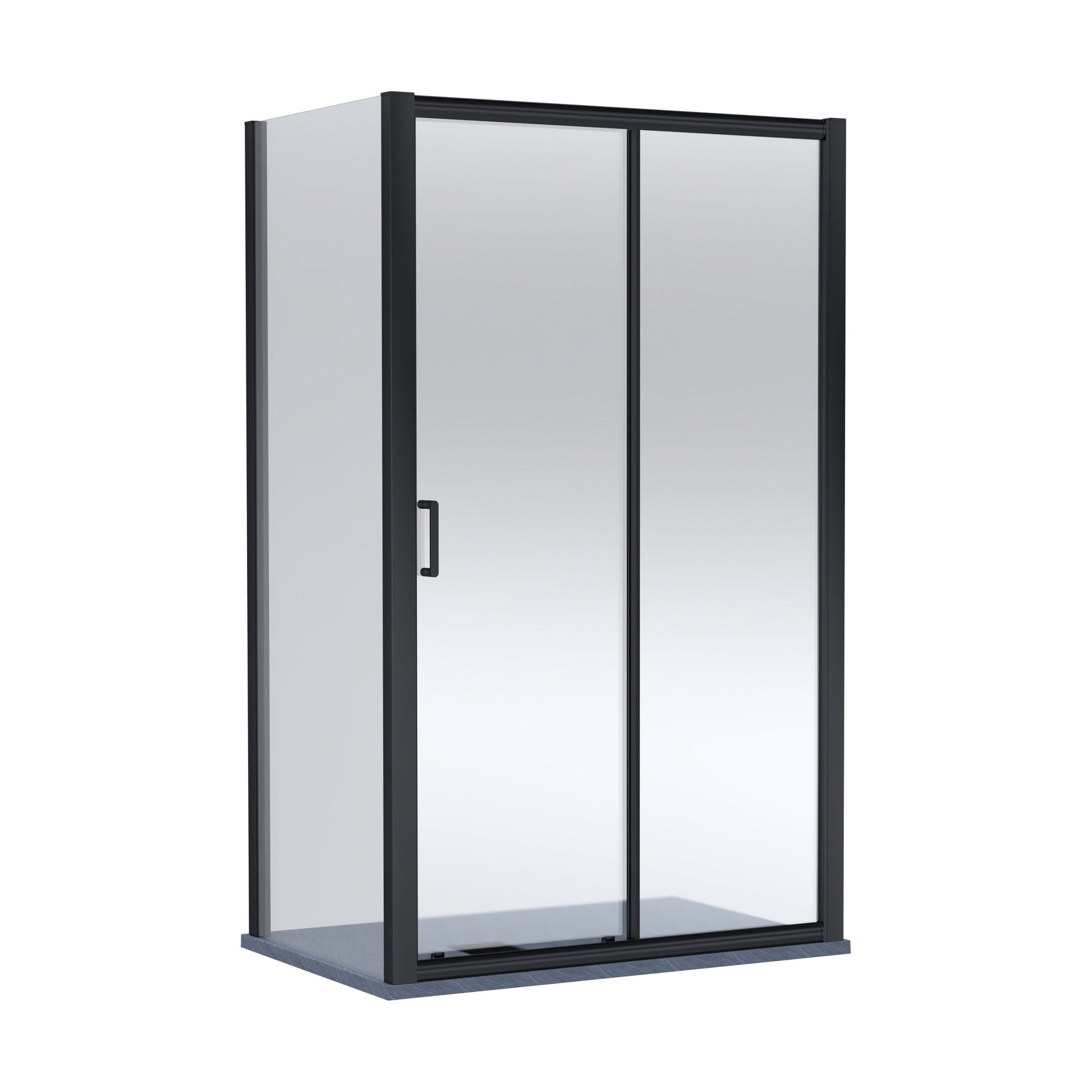 [BEZLU108] Balterley Sliding Shower Door with 6mm Glass, Side Panel & Slimline 1200x800mm Shower Tray, Matt Black/Grey - Cutout