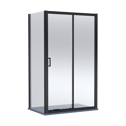 [BEZLU108] Balterley Sliding Shower Door with 6mm Glass, Side Panel & Slimline 1200x800mm Shower Tray, Matt Black/Grey - Cutout
